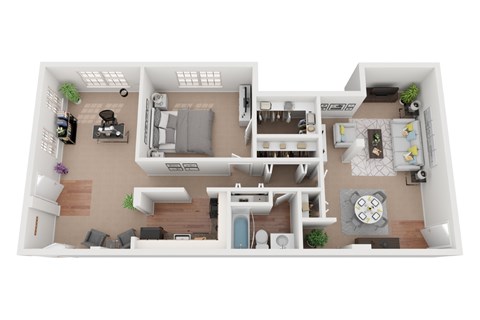 Floor plan for 1 bed, 1 bath, 882 sqft